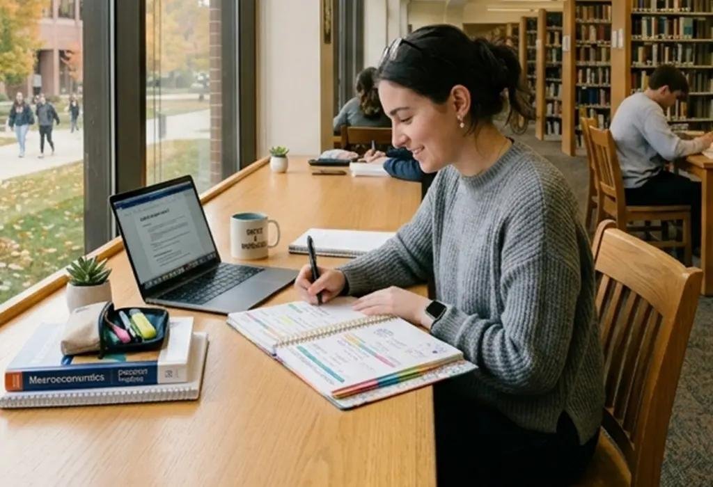 Teenager studying and organizing work for executive function coaching